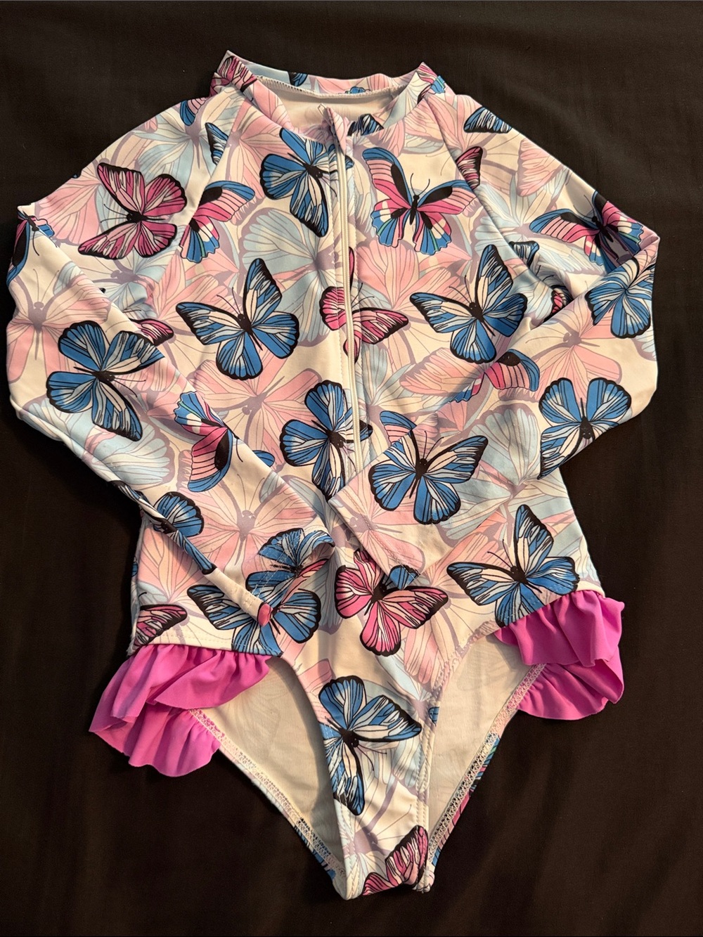 Girls' Pink & Blue Butterfly One-Piece Swimsuit with Ruffle